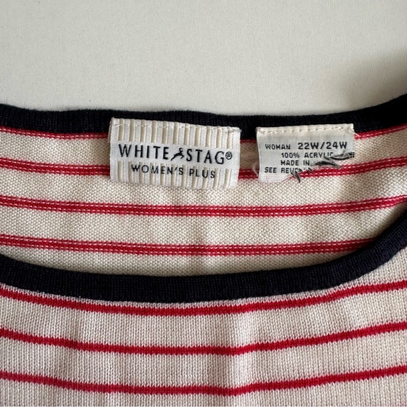 White Stag Red Stripe Fine Knit Sweater Top Short Sleeve 22/24 - Picture 3 of 5